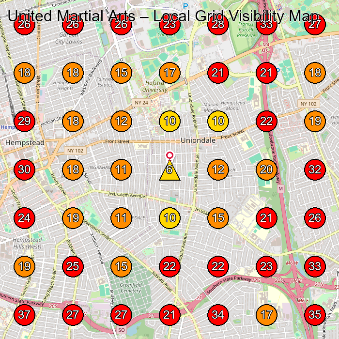 United Martial Arts GeoGrid visibility map for Fitness Center in Baldwin